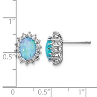 Cheryl M Sterling Silver Rhodium-plated Cabochon Lab Created Blue Opal and Brilliant-cut CZ Post Earrings view 4