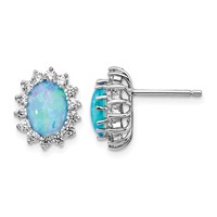 Cheryl M Sterling Silver Rhodium-plated Cabochon Lab Created Blue Opal and Brilliant-cut CZ Post Earrings view 1