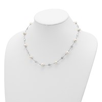 Cheryl M Sterling Silver Rhodium-plated Glass Pearl and Brilliant-cut CZ Bezel Station Necklace, 18.25" view 4