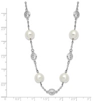 Cheryl M Sterling Silver Rhodium-plated Glass Pearl and Brilliant-cut CZ Bezel Station Necklace, 18.25" view 3