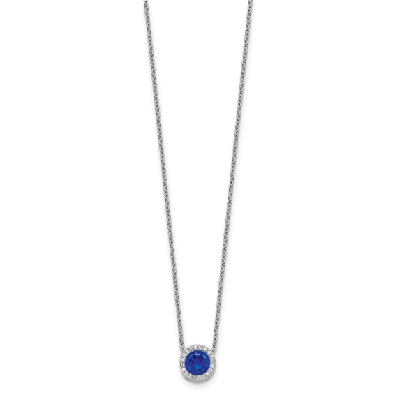 Cheryl M Sterling Silver Rhodium-plated Brilliant-cut Lab Created Dark Blue Spinel and Brilliant-cut White CZ Round Halo 18.25 Inch Necklace