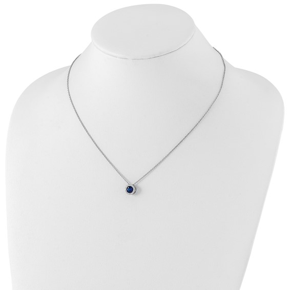 Cheryl M Sterling Silver Rhodium-plated Brilliant-cut Lab Created Dark Blue Spinel and Brilliant-cut White CZ Round Halo 18.25 Inch Necklace