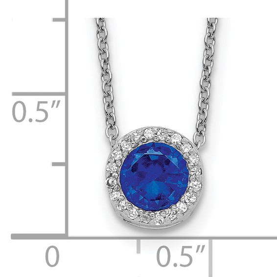Cheryl M Sterling Silver Rhodium-plated Brilliant-cut Lab Created Dark Blue Spinel and Brilliant-cut White CZ Round Halo 18.25 Inch Necklace