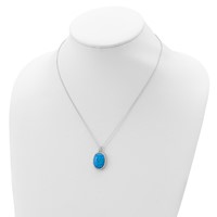 Cheryl M Sterling Silver Rhodium-plated Cabochon Lab Created Blue Opal and Brilliant-cut CZ Oval Necklace, 18.5" view 4