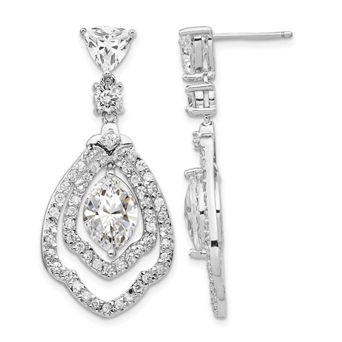 Cheryl M Sterling Silver Rhodium-plated Brilliant-cut CZ Fancy Post Dangle Earrings