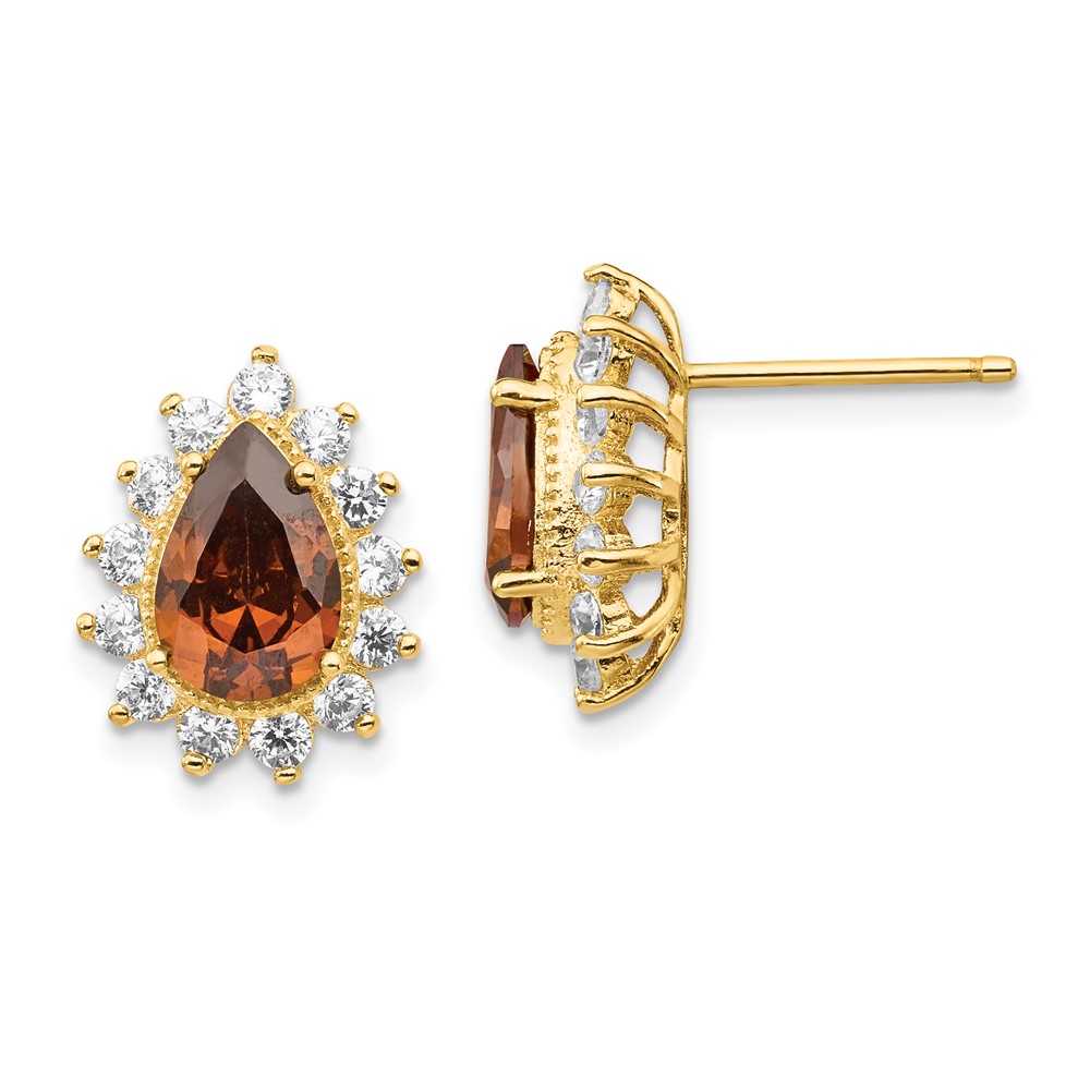 Cheryl M Sterling Silver Gold Plated CZ & Brown CZ Stud Earrings