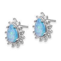 Cheryl M Sterling Silver Rhodium-plated Cabochon Lab Created Blue Opal and Brilliant-cut CZ Teardrop Shaped Post Earrings view 2