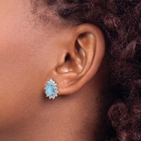 Cheryl M Sterling Silver Rhodium-plated Cabochon Lab Created Blue Opal and Brilliant-cut CZ Teardrop Shaped Post Earrings view 3