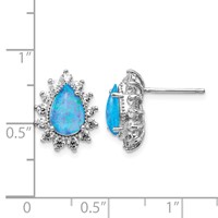 Cheryl M Sterling Silver Rhodium-plated Cabochon Lab Created Blue Opal and Brilliant-cut CZ Teardrop Shaped Post Earrings view 4