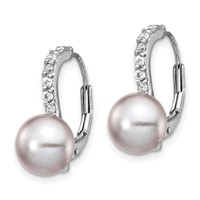 Cheryl M Sterling Silver Rhodium-plated Grey Freshwater Cultured Pearl and Brilliant-cut CZ Leverback Earrings view 2