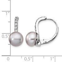Cheryl M Sterling Silver Rhodium-plated Grey Freshwater Cultured Pearl and Brilliant-cut CZ Leverback Earrings view 4