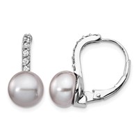 Cheryl M Sterling Silver Rhodium-plated Grey Freshwater Cultured Pearl and Brilliant-cut CZ Leverback Earrings view 1