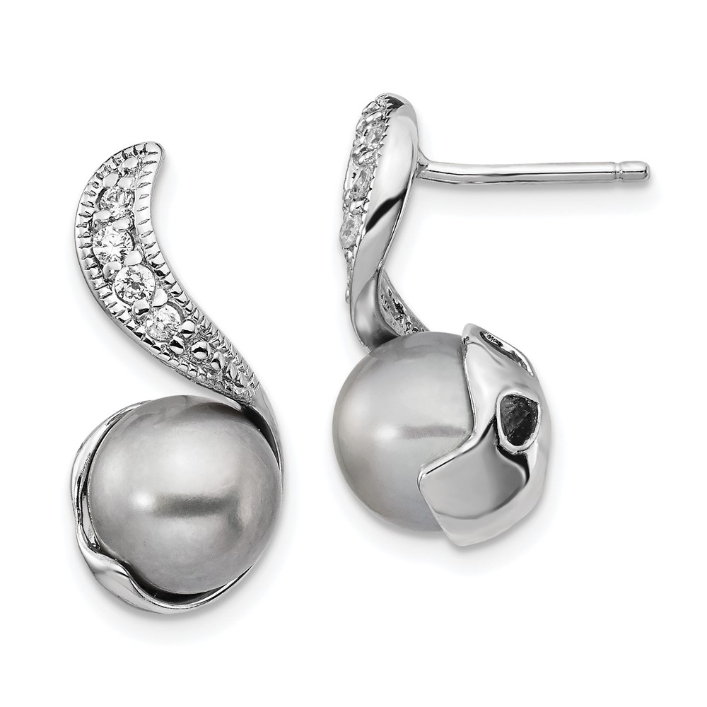 Sterling Silver Cheryl M Rh-p CZ FWC Grey Pearl Swirl Post Earrings
