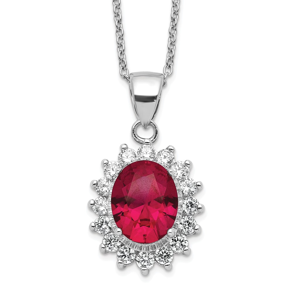 Sterling Silver Cheryl M Rhodium-plated CZ and Created Ruby Necklace