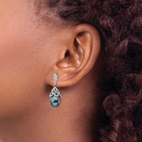 Cheryl M Sterling Silver Rhodium-plated Black Teardrop Freshwater Cultured Pearl and Brilliant-cut CZ Post Dangle Earrings view 3