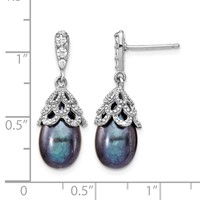 Cheryl M Sterling Silver Rhodium-plated Black Teardrop Freshwater Cultured Pearl and Brilliant-cut CZ Post Dangle Earrings view 4