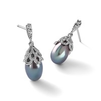 Cheryl M Sterling Silver Rhodium-plated Black Teardrop Freshwater Cultured Pearl and Brilliant-cut CZ Post Dangle Earrings view 5
