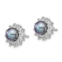 Cheryl M Sterling Silver Rhodium-plated Black Freshwater Cultured Pearl and Brilliant-cut CZ Post Earrings view 2