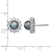 Cheryl M Sterling Silver Rhodium-plated Black Freshwater Cultured Pearl and Brilliant-cut CZ Post Earrings view 4