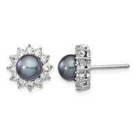 Cheryl M Sterling Silver Rhodium-plated Black Freshwater Cultured Pearl and Brilliant-cut CZ Post Earrings view 1