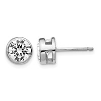 Cheryl M Sterling Silver Rhodium-plated Brilliant-cut 7mm CZ Bezel Stud Post Earrings view 1