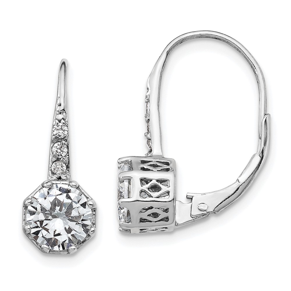 Sterling Silver Cheryl M Rhodium-plated Polished CZ Leverback Earrings