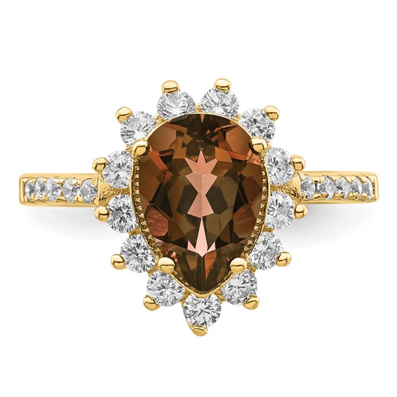 Cheryl M Sterling Silver & Gold-plated Teardrop Brown CZ Ring