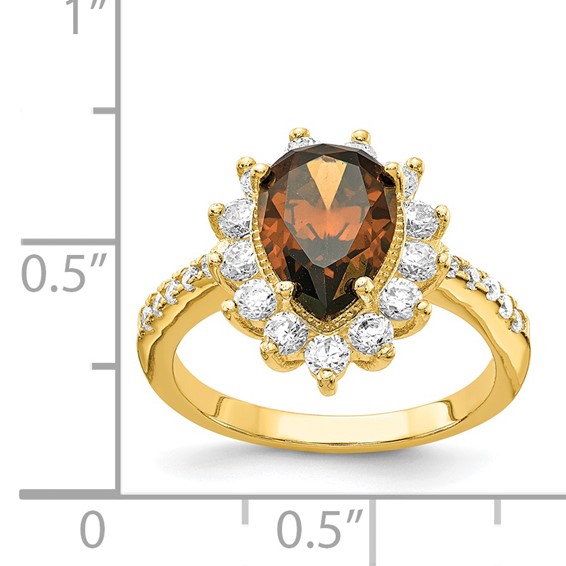 Cheryl M Sterling Silver & Gold-plated Teardrop Brown CZ Ring