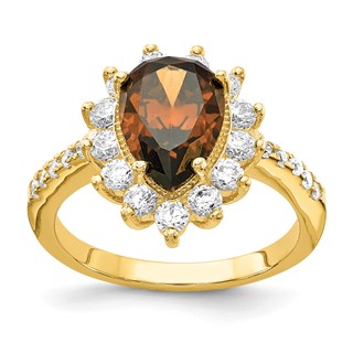 Cheryl M Sterling Silver & Gold-plated Teardrop Brown CZ Ring