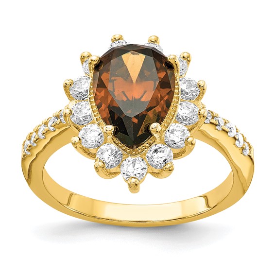 Cheryl M Sterling Silver & Gold-plated Teardrop Brown CZ Ring