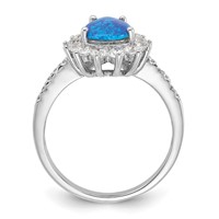 Cheryl M Sterling Silver Rhodium-plated Cabochon Lab Created Blue Opal and Brilliant-cut CZ Teardrop Shaped Ring view 2