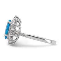 Cheryl M Sterling Silver Rhodium-plated Cabochon Lab Created Blue Opal and Brilliant-cut CZ Teardrop Shaped Ring view 3