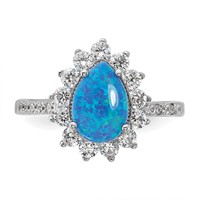 Cheryl M Sterling Silver Rhodium-plated Cabochon Lab Created Blue Opal and Brilliant-cut CZ Teardrop Shaped Ring view 5