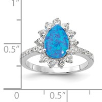 Cheryl M Sterling Silver Rhodium-plated Cabochon Lab Created Blue Opal and Brilliant-cut CZ Teardrop Shaped Ring view 4
