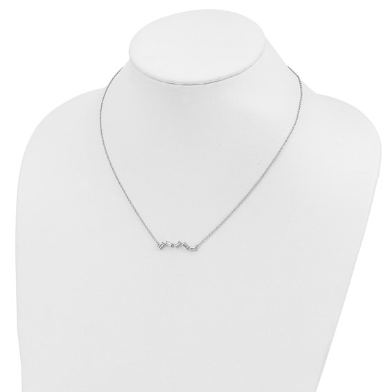 Cheryl M Sterling Silver Rhodium-plated Emerald-cut CZ Bar 18 Inch Necklace