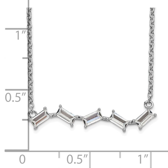 Cheryl M Sterling Silver Rhodium-plated Emerald-cut CZ Bar 18 Inch Necklace