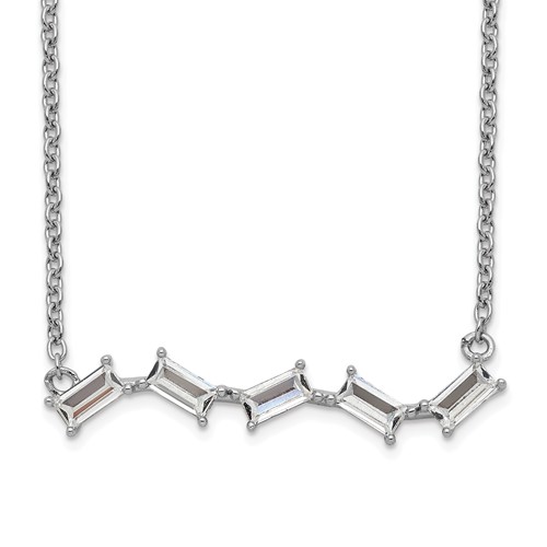 Cheryl M Sterling Silver Rhodium-plated Emerald-cut CZ Bar Necklace, 18"