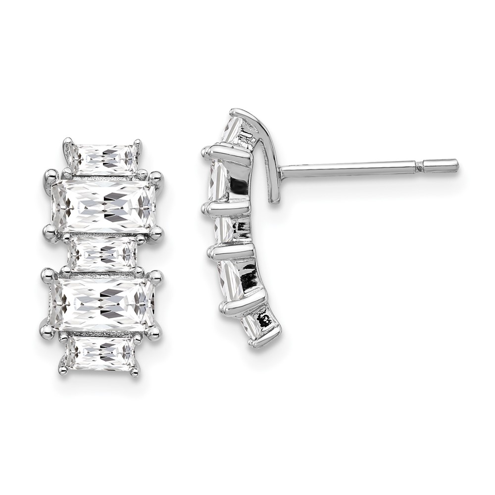 Sterling Silver Cheryl M Rhodium-plated Emerald-cut CZ Post Earrings