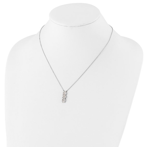 Cheryl M Sterling Silver Rhodium-plated Emerald-cut CZ Vertical Bar 18 Inch Necklace