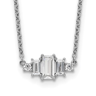 Cheryl M Sterling Silver Rhodium-plated Brilliant-cut and Emerald-cut Bar 18 Inch Necklace