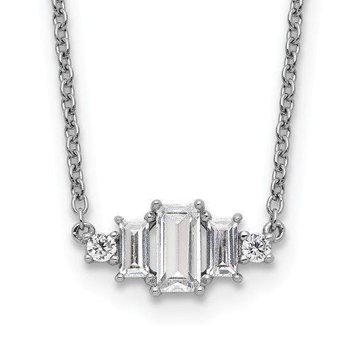 Cheryl M Sterling Silver Rhodium-plated Brilliant-cut and Emerald-cut Bar Necklace, 18"