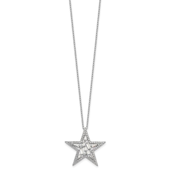 Cheryl M Sterling Silver Rhodium-plated Brilliant-cut Tapered Baguette-cut and Emerald-cut CZ Star 18 Inch Necklace