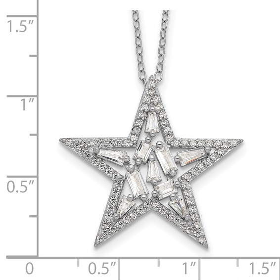Cheryl M Sterling Silver Rhodium-plated Brilliant-cut Tapered Baguette-cut and Emerald-cut CZ Star 18 Inch Necklace