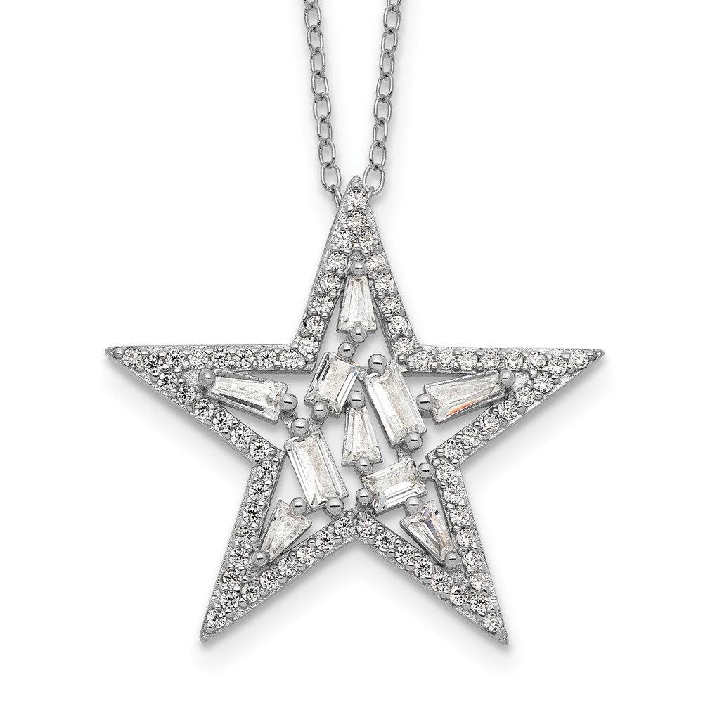 Sterling Silver Cheryl M Rhodium-plated CZ Cluster Star Necklace
