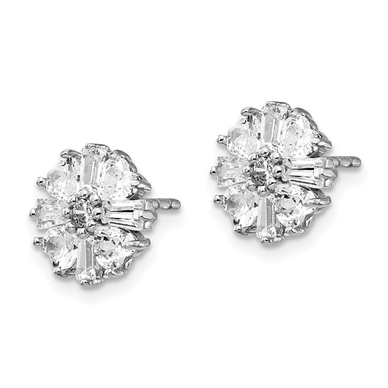 Cheryl M Sterling Silver Rhodium-plated Emerald-cut and Brilliant-cut CZ Cluster Post Earrings