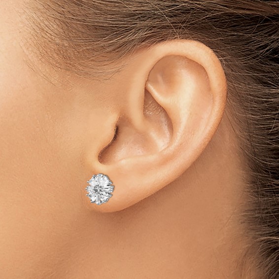 Cheryl M Sterling Silver Rhodium-plated Emerald-cut and Brilliant-cut CZ Cluster Post Earrings