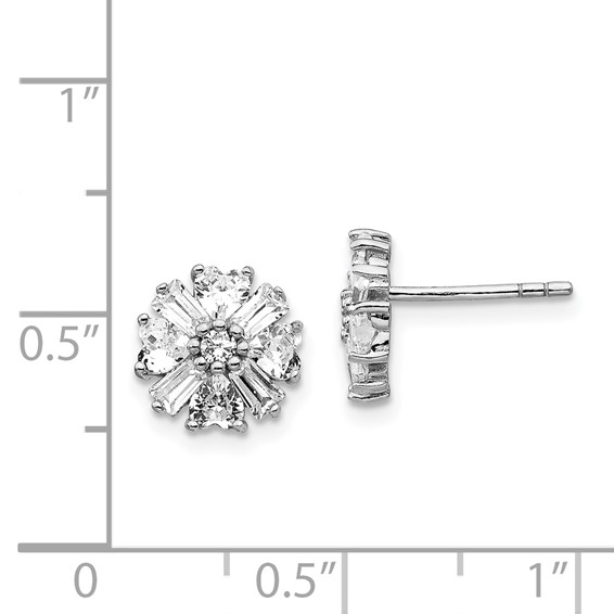 Cheryl M Sterling Silver Rhodium-plated Emerald-cut and Brilliant-cut CZ Cluster Post Earrings