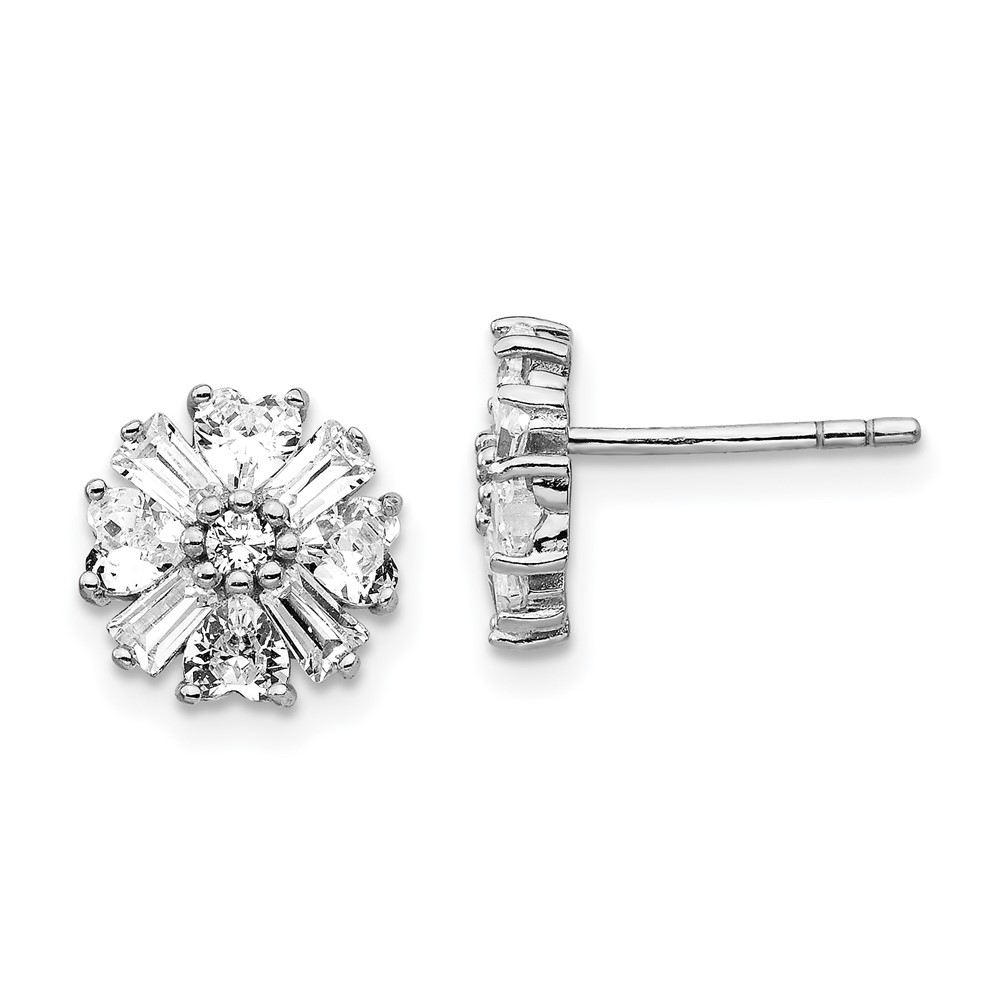 Sterling Silver Cheryl M Rh-p Emerald-cut Brilliant-cut CZ Post Earrings