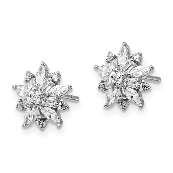 Cheryl M Sterling Silver Rhodium-plated Brilliant-cut Marquise-cut and Baguette-cut CZ Post Earrings