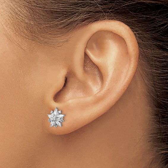 Cheryl M Sterling Silver Rhodium-plated Brilliant-cut Marquise-cut and Baguette-cut CZ Post Earrings